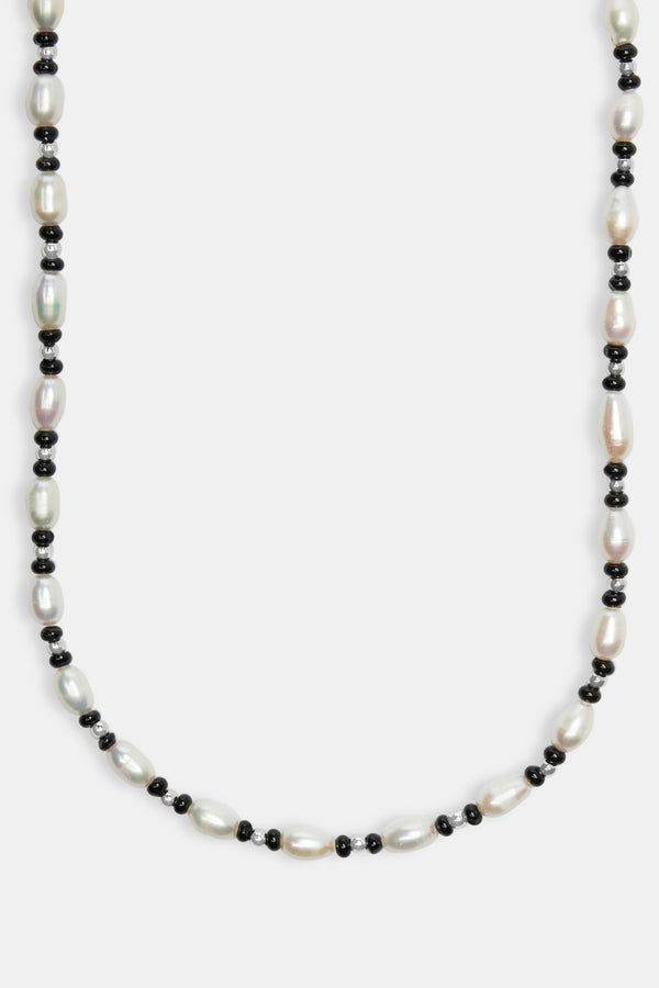 Baroque Freshwater Pearl & Black Agate Bead Necklace