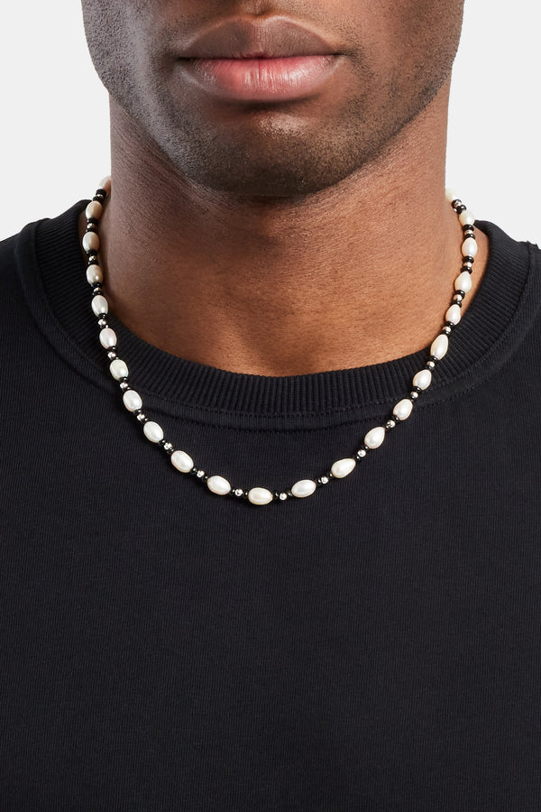 Baroque Freshwater Pearl & Black Agate Bead Necklace