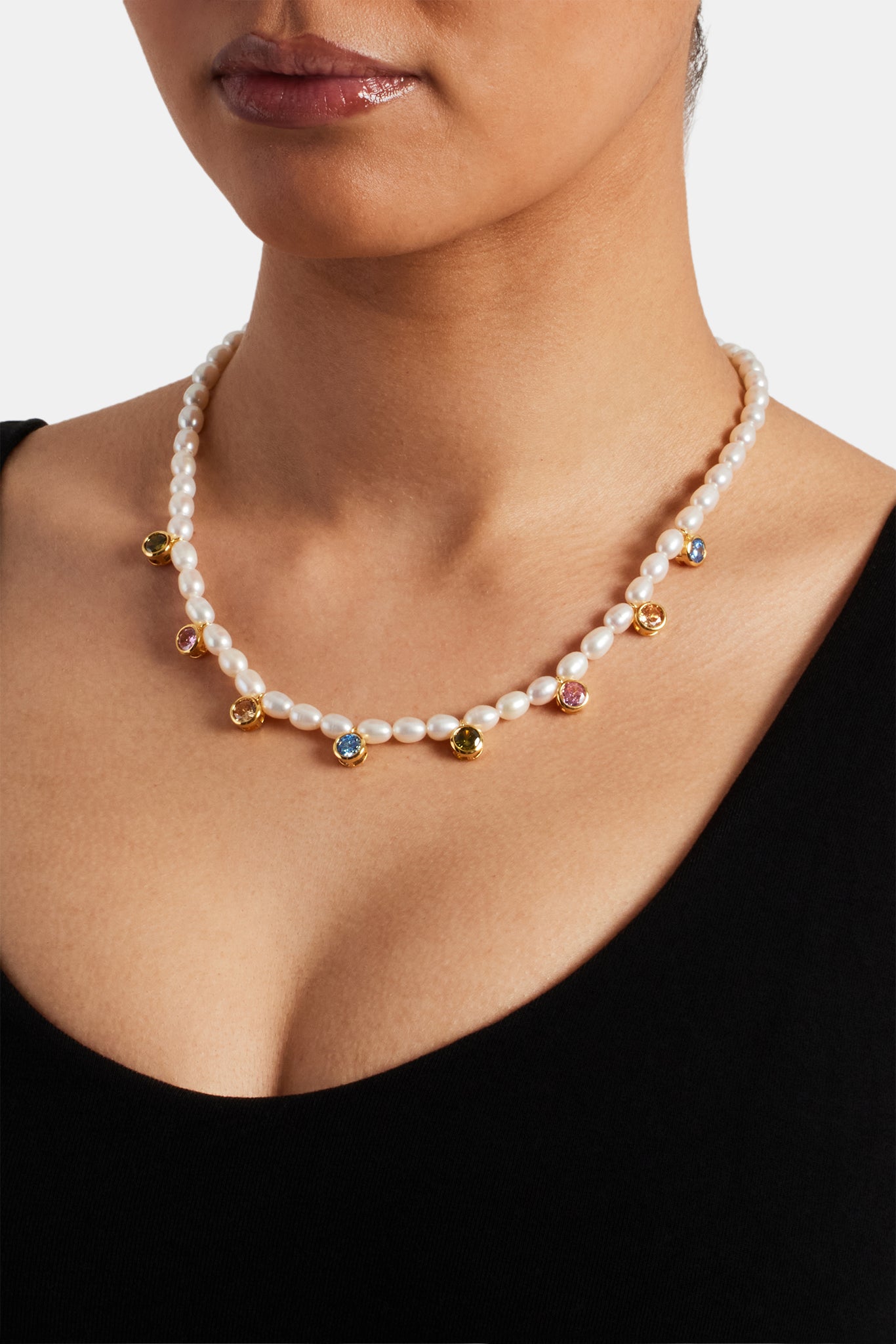 Freshwater Pearl Drop Gem Necklace - 6mm