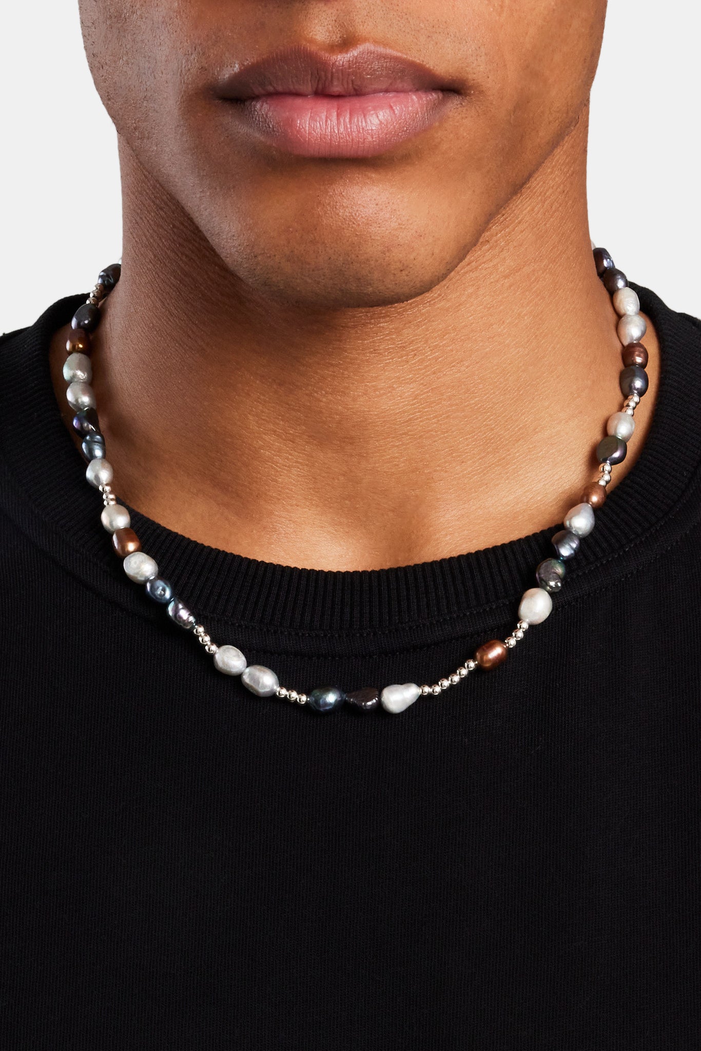 Multi Colour Baroque Freshwater Pearl Bead Necklace - White - 6mm