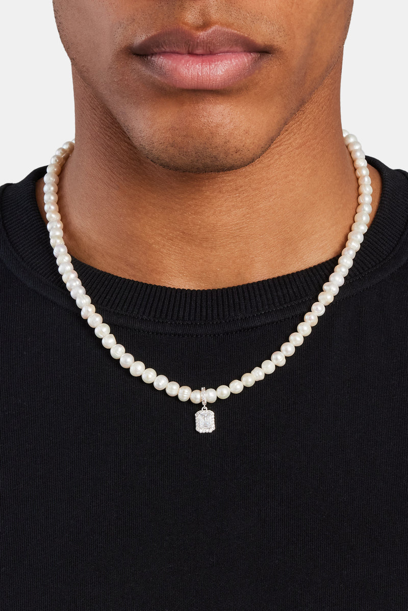 Freshwater Pearl Clear Gemstone Pendant Necklace Mens Necklaces