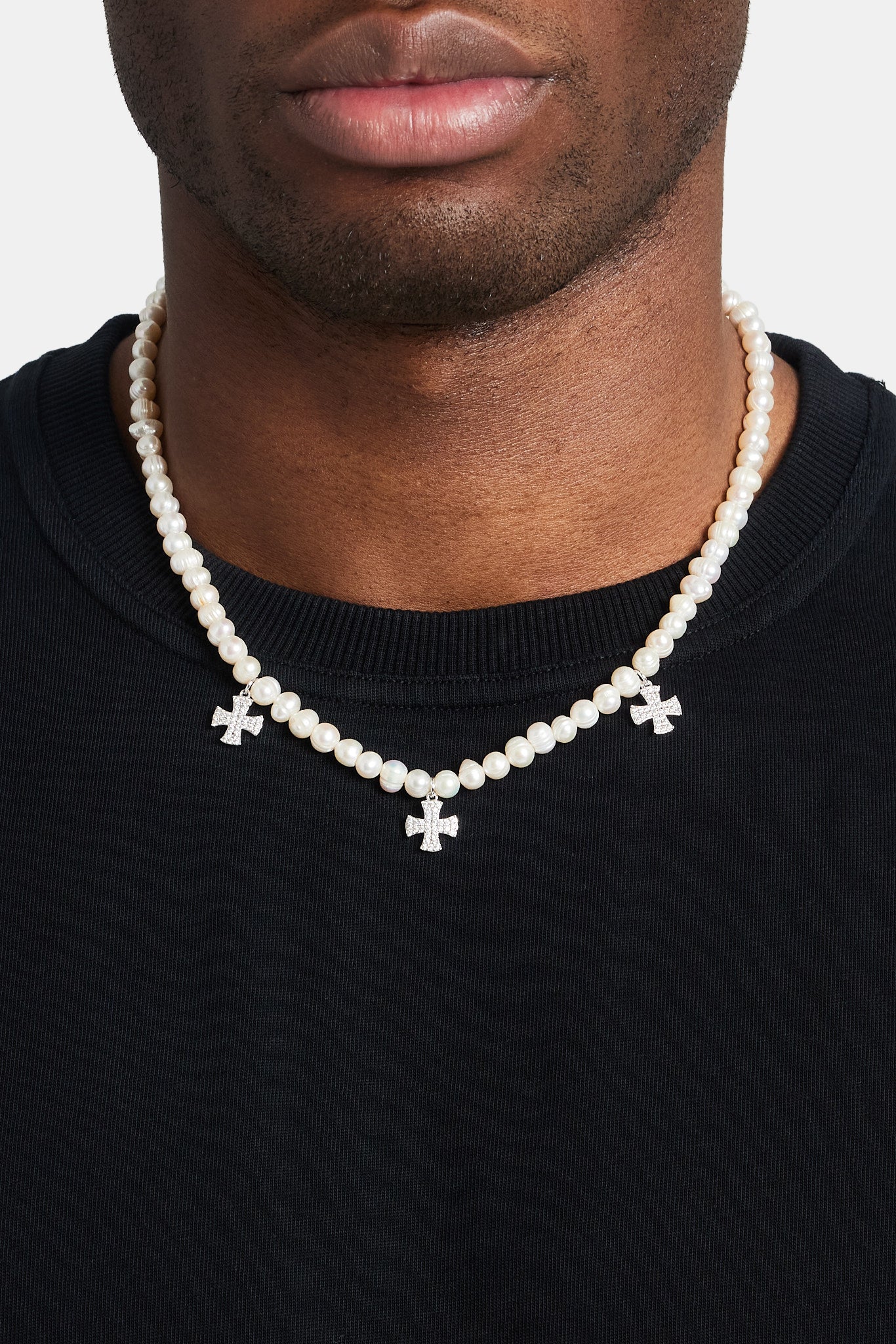 Freshwater Pearl Cross Drop Necklace - White | Mens Necklaces | Shop ...