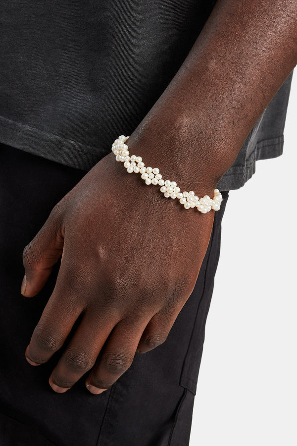 Freshwater Pearl Flower Bracelet - White