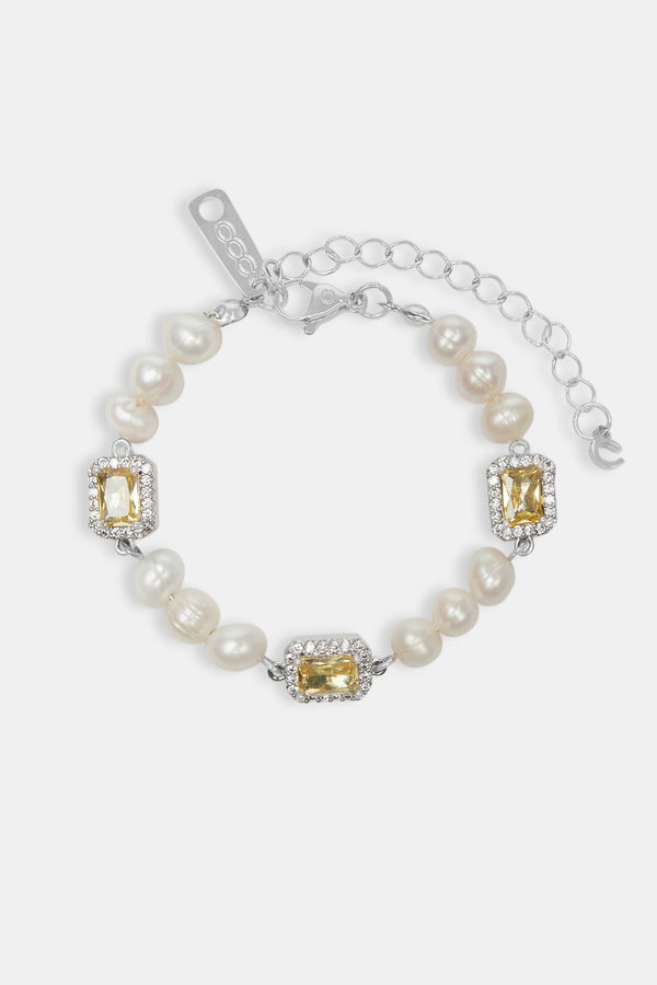 Freshwater Pearl Lemon Gemstone Bracelet - White