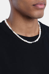 Baroque Freshwater Pearl Metallic Bead Necklace - White