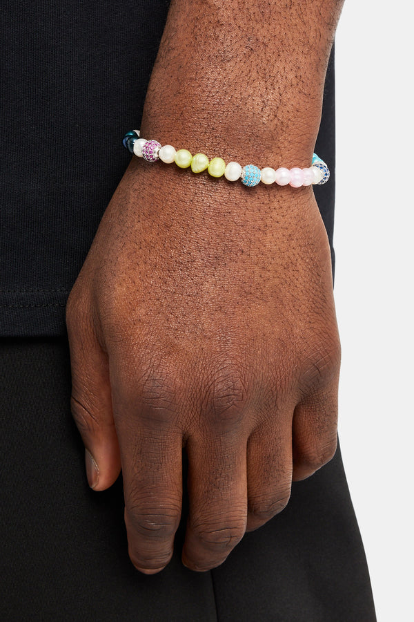Multi Colour Ice Ball & Bead Freshwater Pearl Bracelet