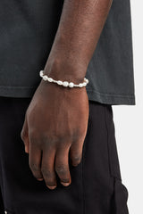 Metallic Freshwater Pearl Ice Ball Bead Bracelet - White