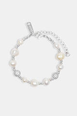 Metallic Freshwater Pearl Ice Ball Bead Bracelet - White