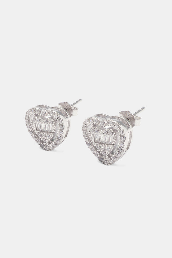 Heart Stud Earrings - White