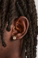 7mm Iced Cluster Stud Earrings & 6mm Round Cut Stud Earrings - Gold