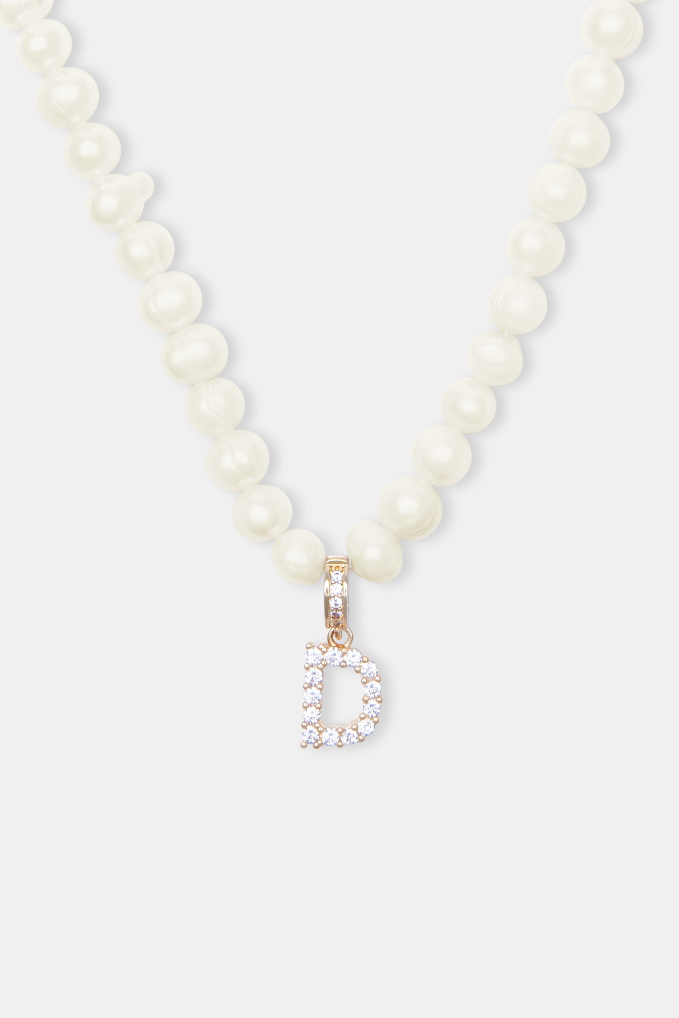 Iced Initial Clip On Pendant + 6mm Pearl Chain