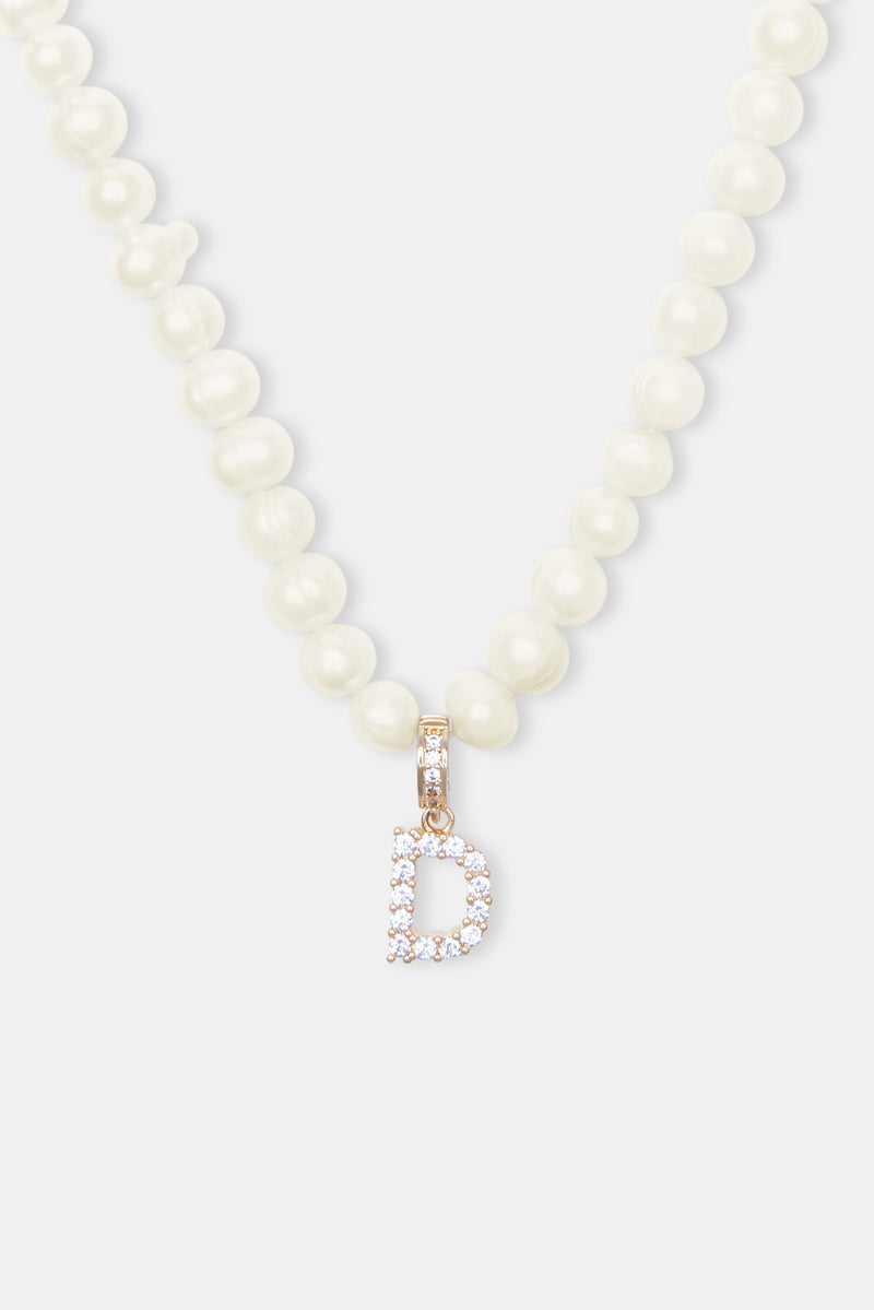 Iced Initial Clip On Pendant + 6mm Pearl Chain