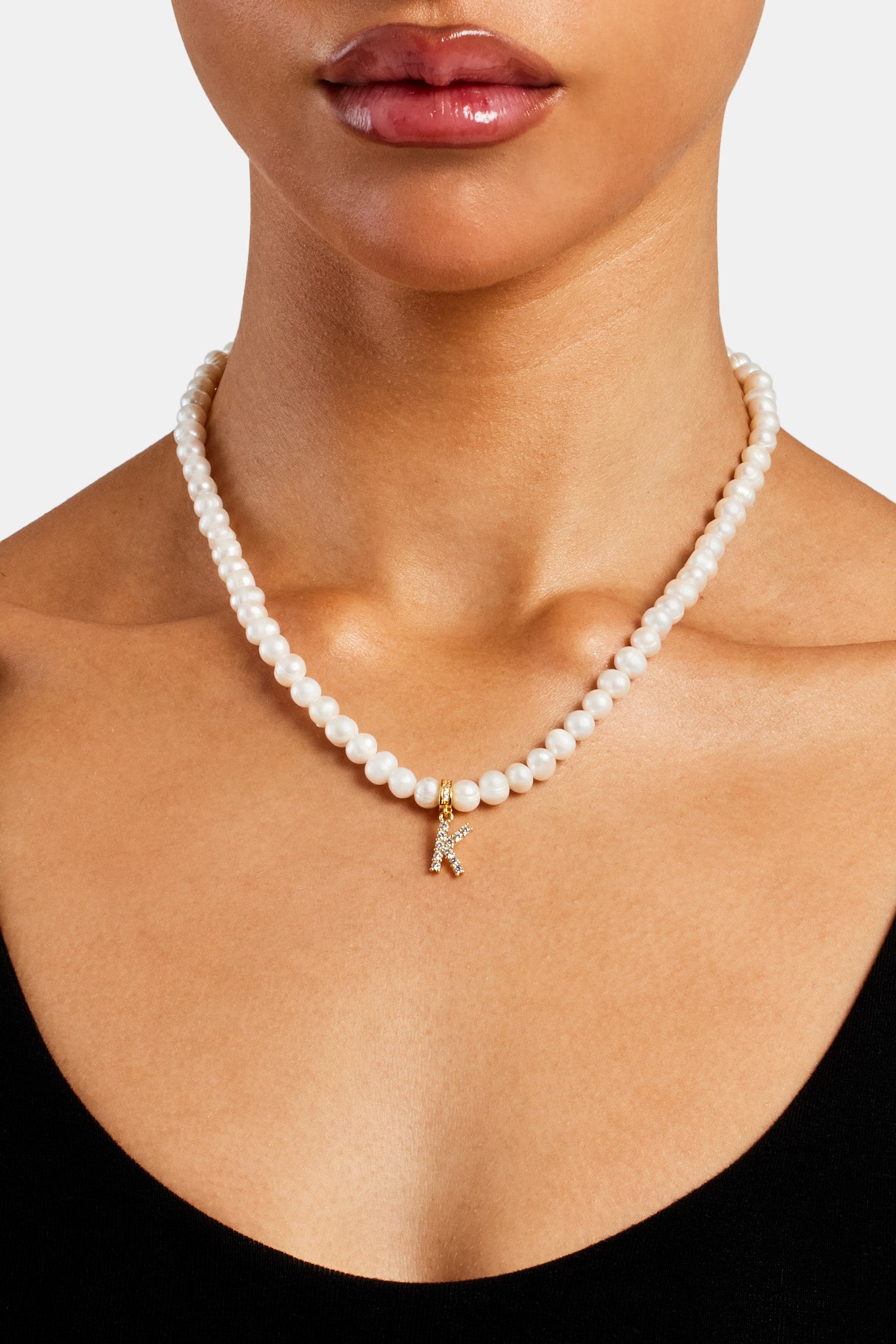 Iced Initial Clip On Pendant + 6mm Pearl Chain