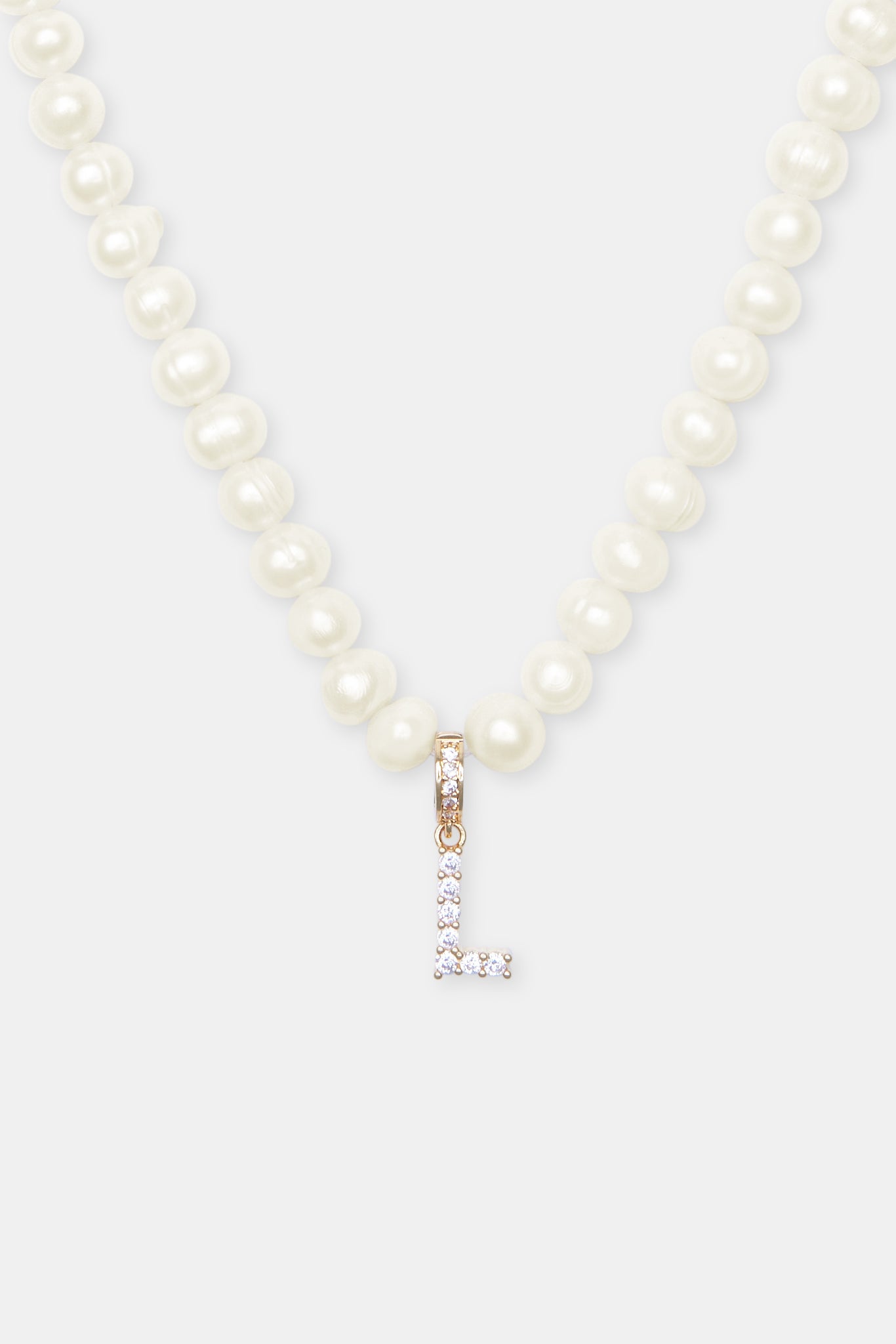 Iced Initial Clip On Pendant + 6mm Pearl Chain