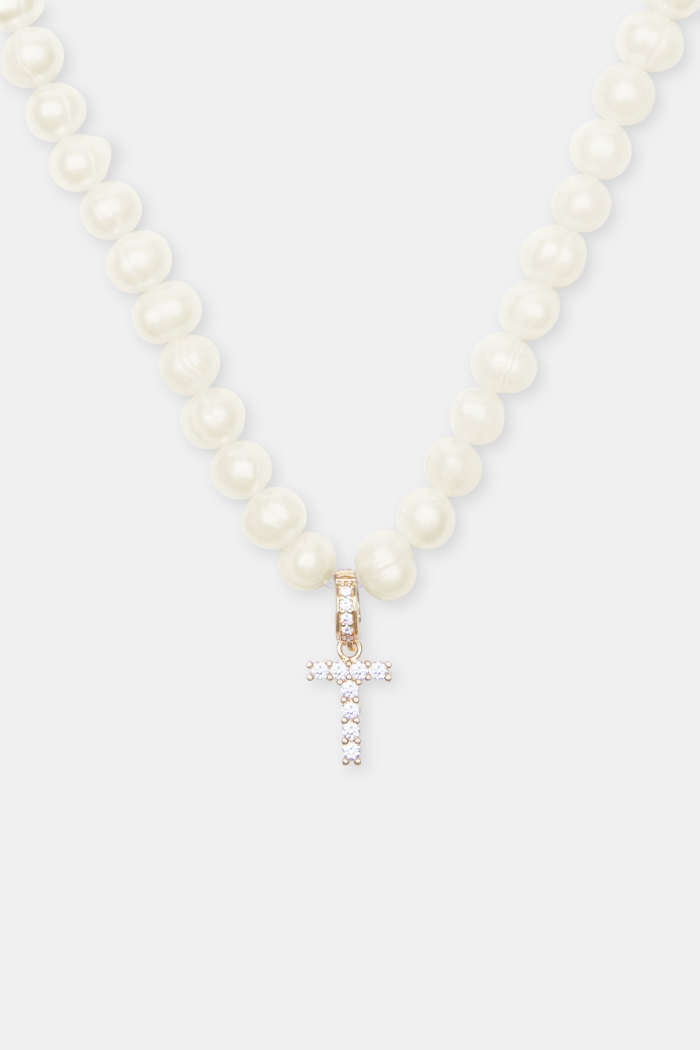 Iced Initial Clip On Pendant + 6mm Pearl Chain