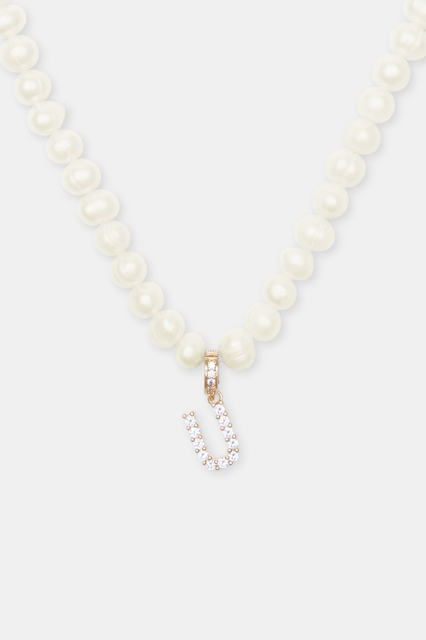 Iced Initial Clip On Pendant + 6mm Pearl Chain