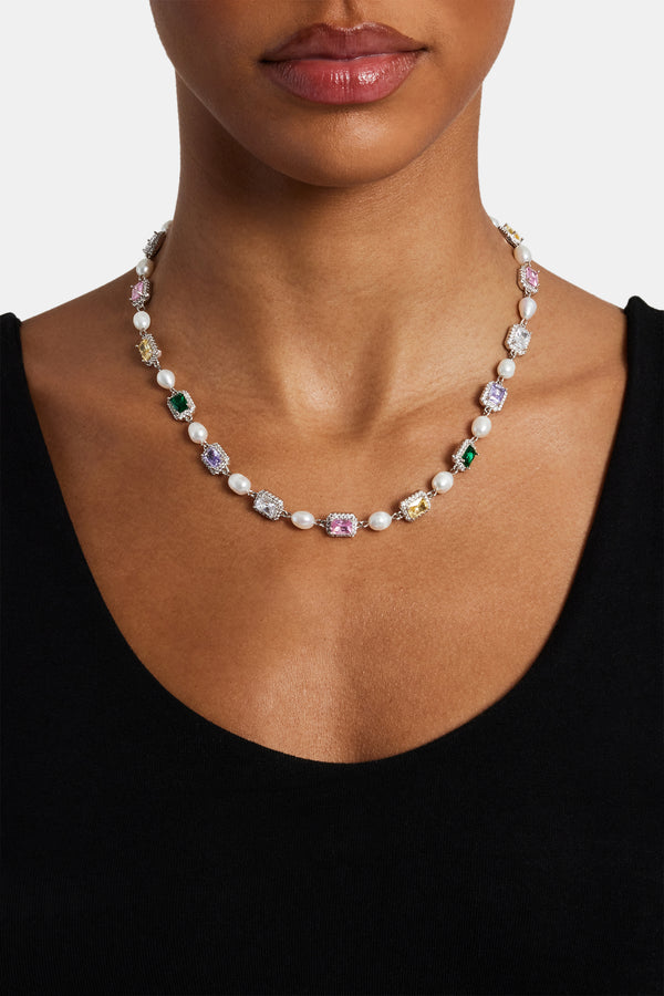 Multi Colour Gemstone Freshwater Pearl Necklace