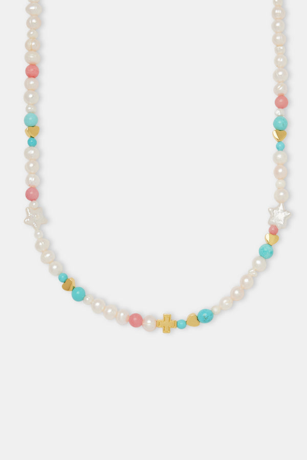 Pink Motif Freshwater Pearl Necklace - 6mm