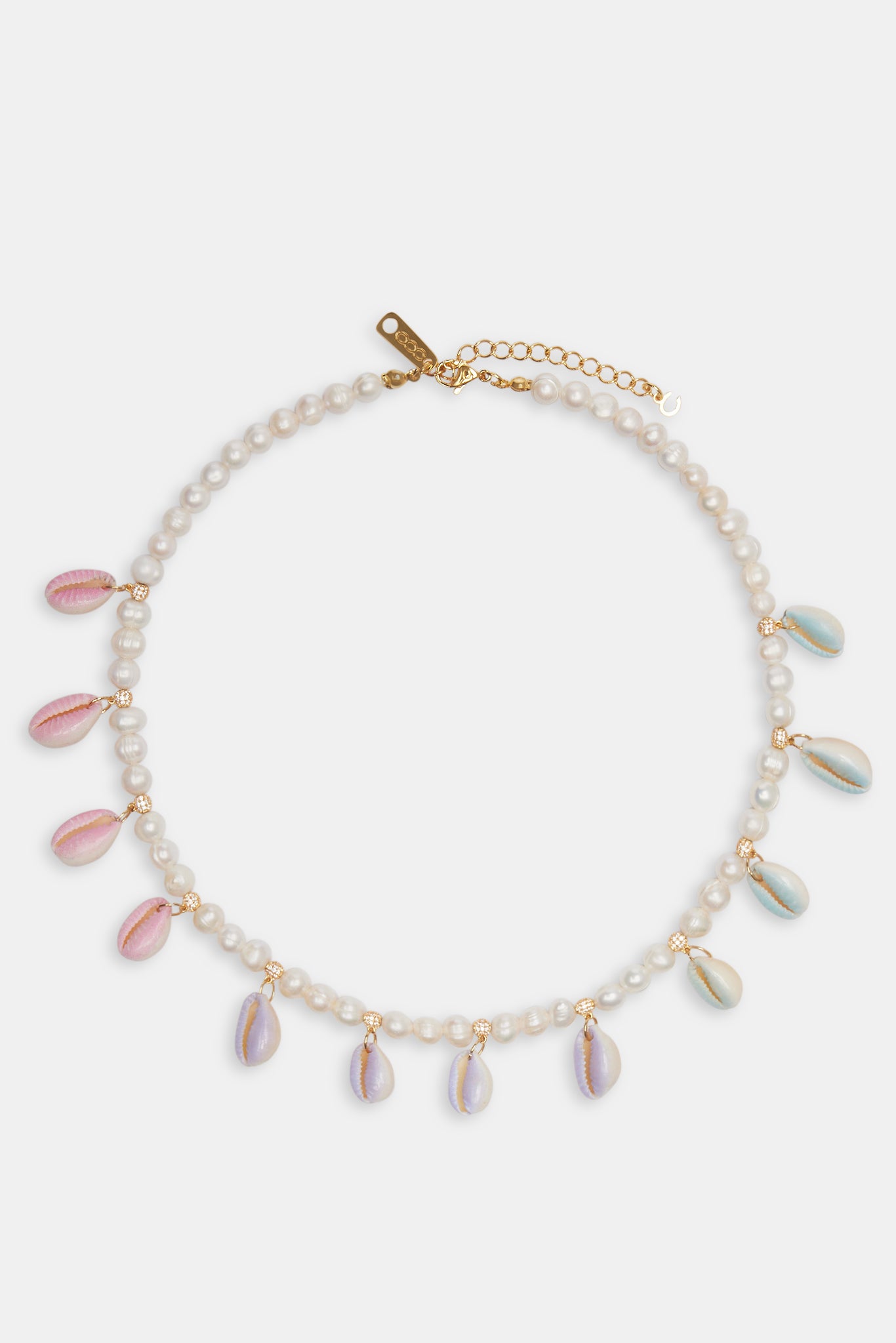 Freshwater Pearl Pastel Cowrie Shell Necklace - Gold - 6mm