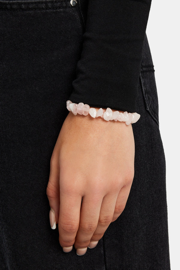 Rose Quartz Shard Bead Bracelet - White