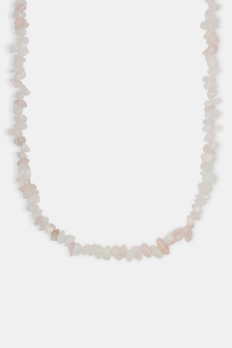 Rose Quartz Shard Bead Necklace - White - 6mm