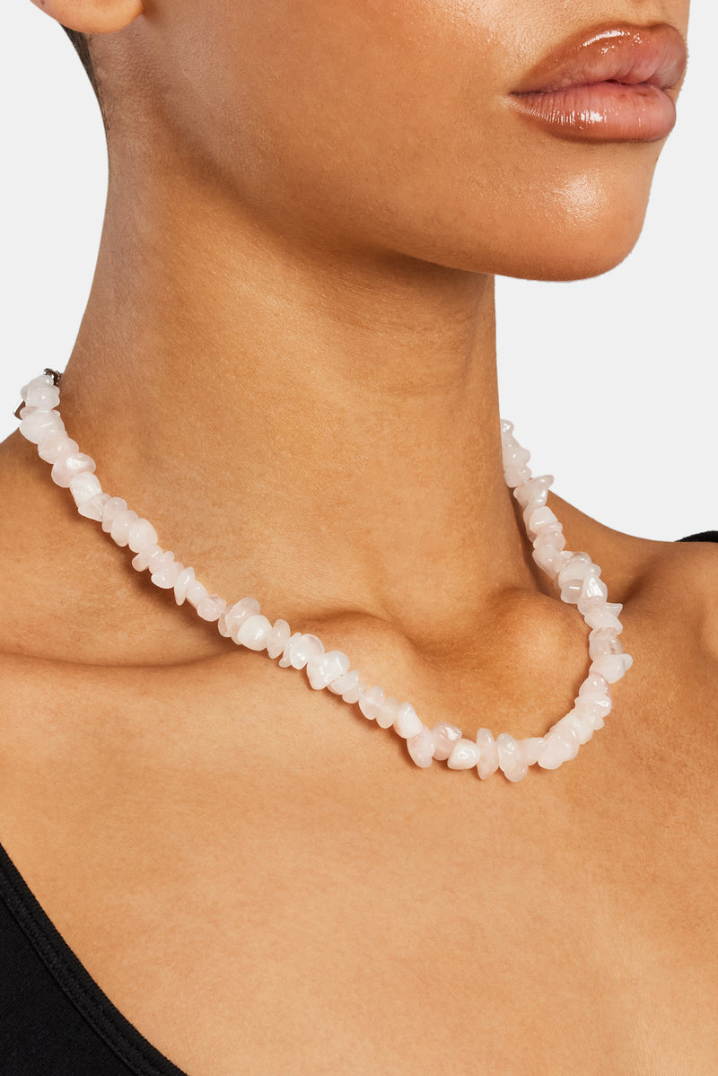Rose Quartz Shard Bead Necklace - White