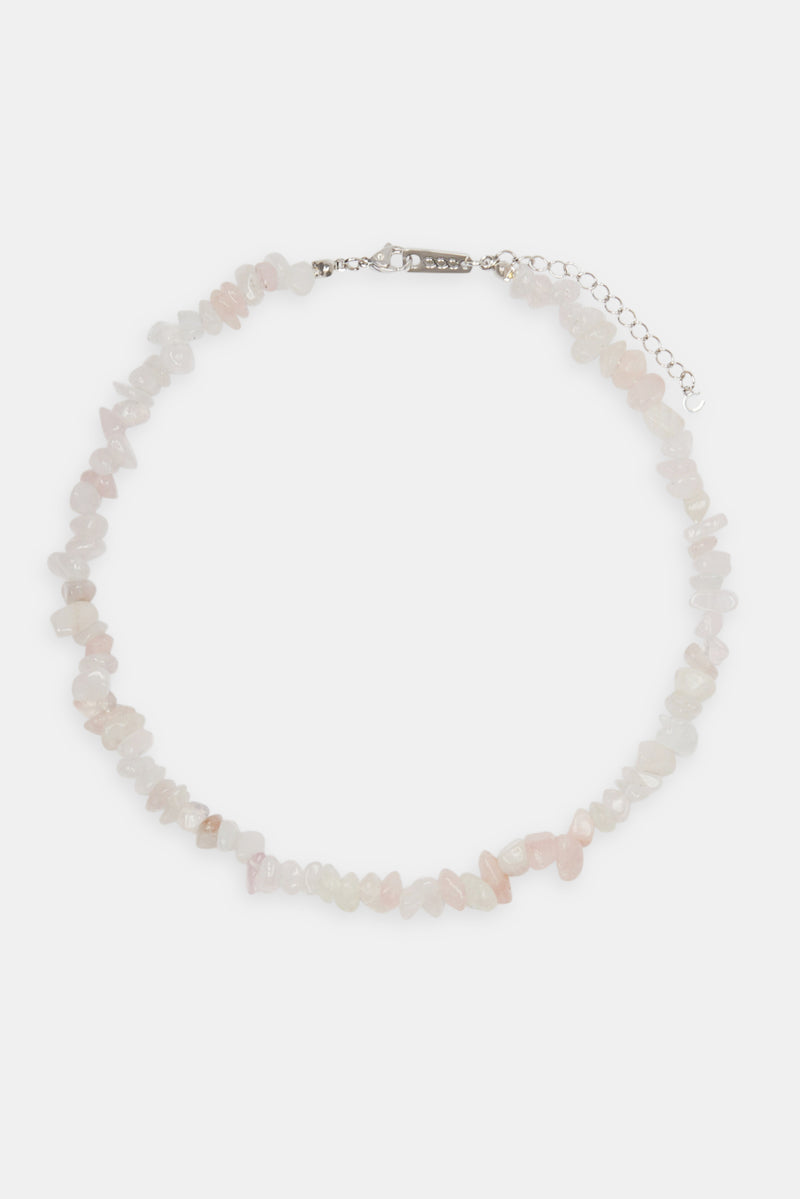 Rose Quartz Shard Bead Necklace - White - 6mm