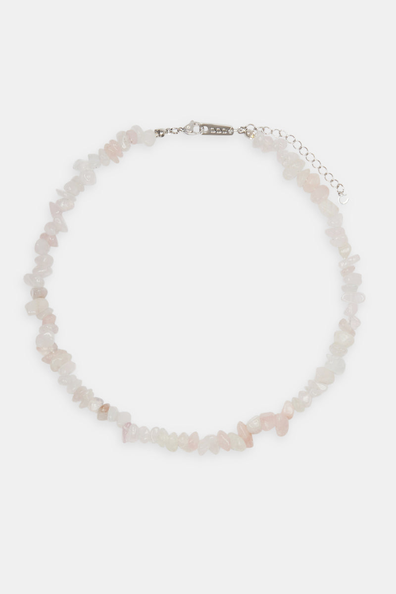 Rose Quartz Shard Bead Necklace - White