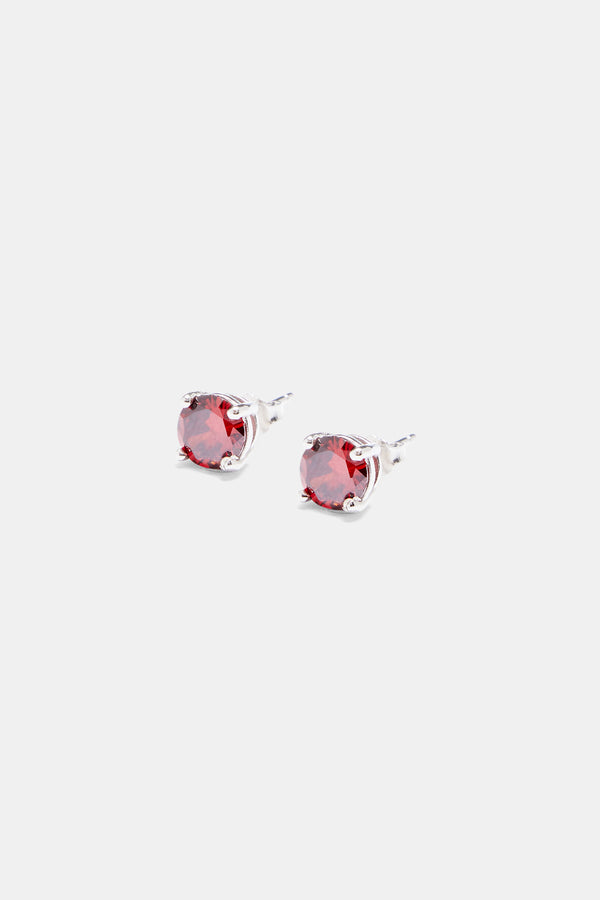 Iced Round Stud Earrings - Red