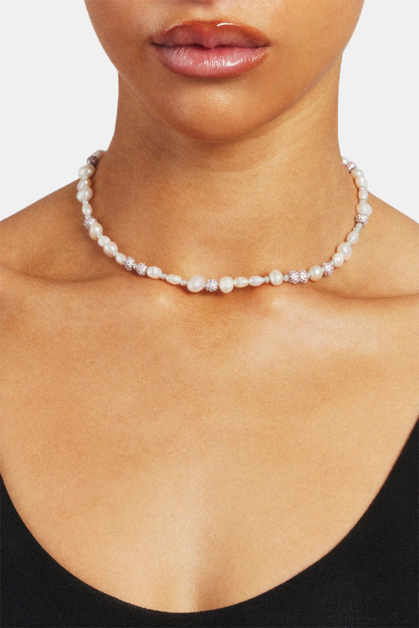 Pearl and Pink Iced Ball Necklace
