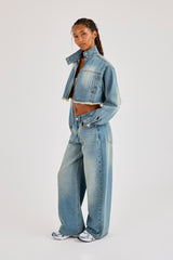 Super Crop Funnel Neck Denim Jacket & Jean - Antique Wash