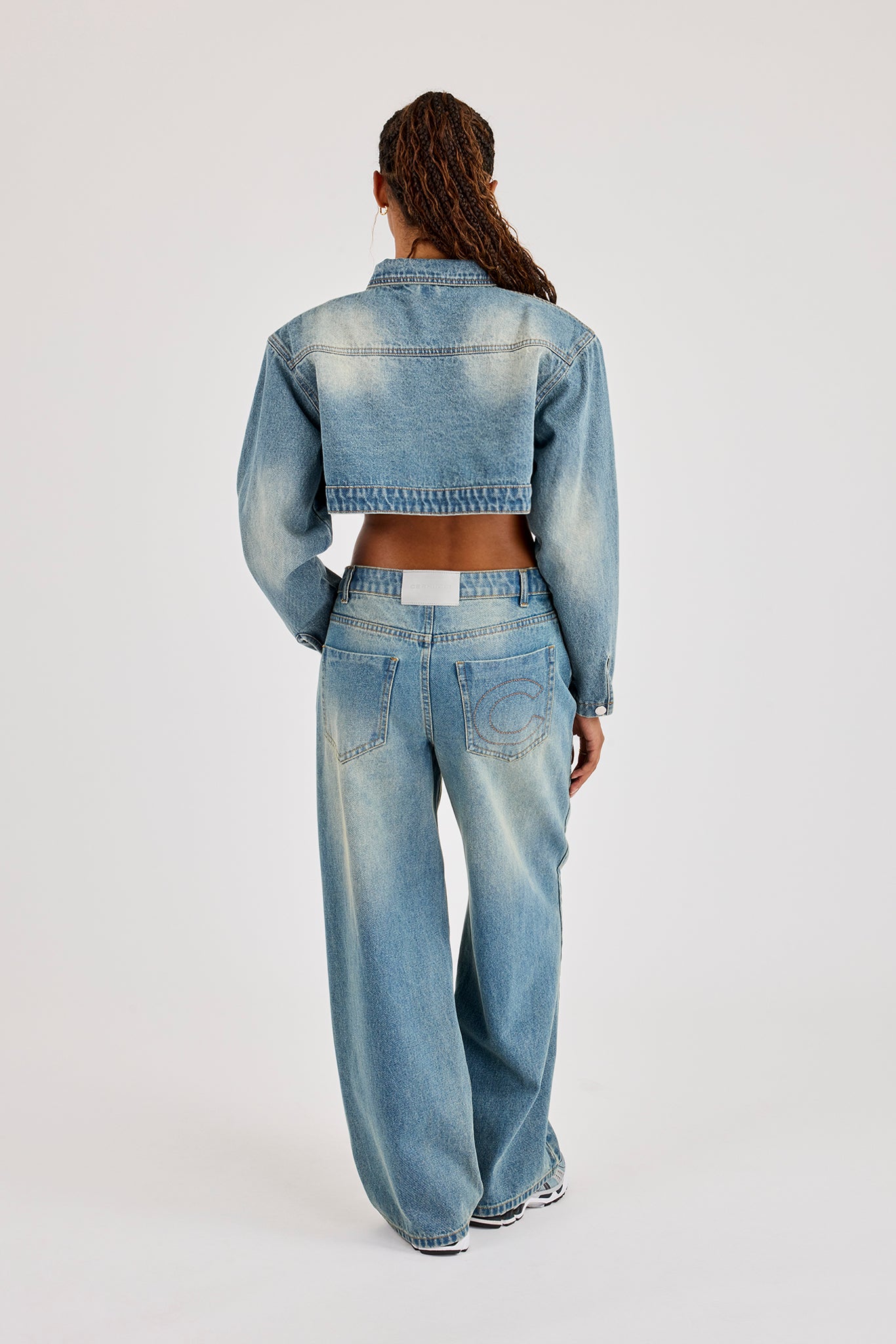 Super Crop Shoulder Pad Denim Jacket & Jean - Antique Wash