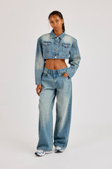 Super Crop Shoulder Pad Denim Jacket & Jean - Antique Wash