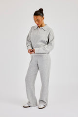 Knitted Long Sleeve Polo & Jogger With Contrast Tipping - Grey