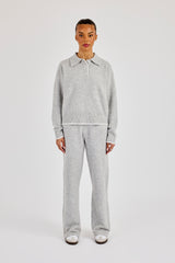 Knitted Long Sleeve Polo & Jogger With Contrast Tipping - Grey