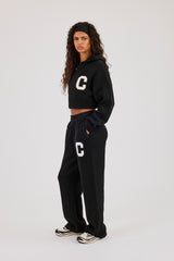 C Intarsia Cropped Zip Through Hoodie & Jogger - Black