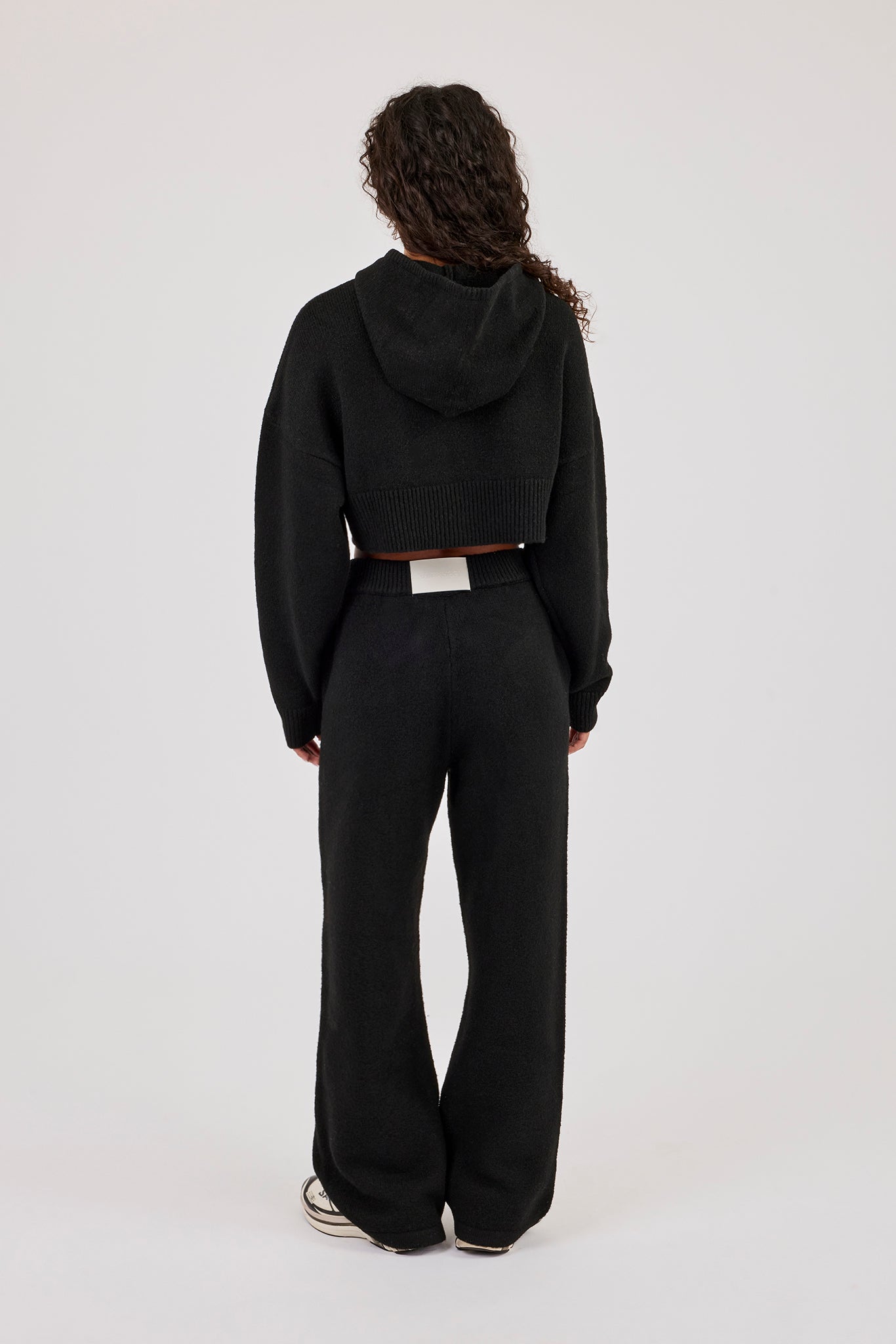 C Intarsia Cropped Zip Through Hoodie & Jogger - Black