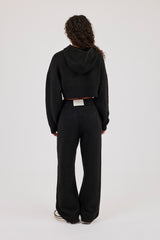 C Intarsia Cropped Zip Through Hoodie & Jogger - Black