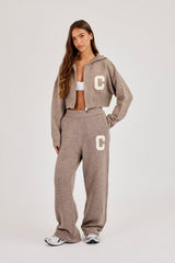 C Intarsia Cropped Zip Through Hoodie & Jogger – Taupe