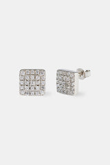 Iced Square CZ Pave Stud Earrings - 8mm