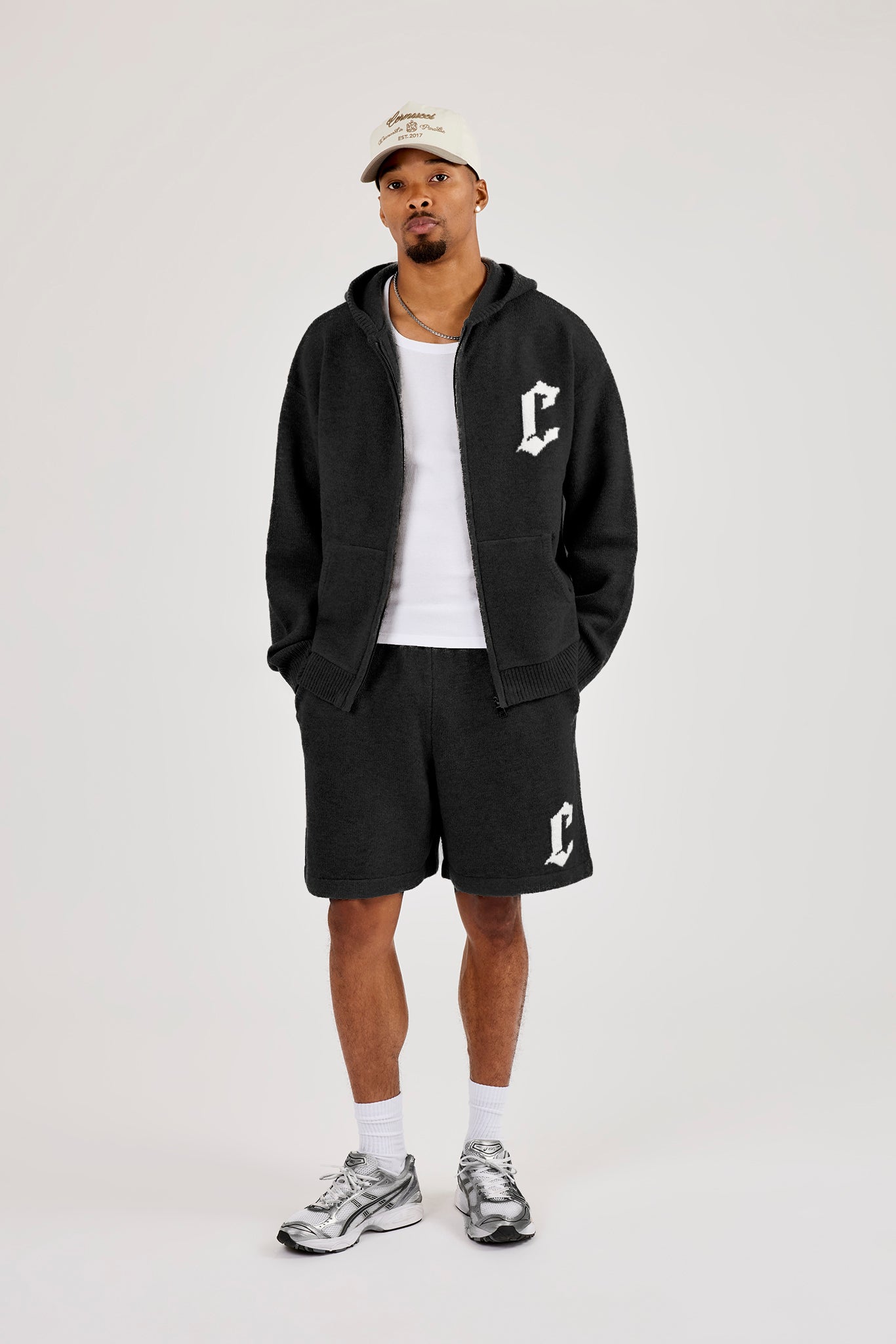 Mens C Knitted Zip Through Hoodie & Relaxed Short - Black