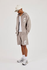 Mens C Knitted Zip Through Hoodie & Relaxed Short - Stone