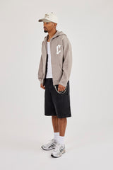 Mens C Knitted Zip Through Hoodie - Stone