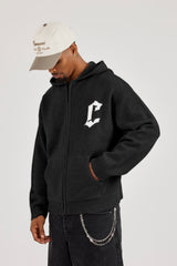 Mens C Knitted Zip Through Hoodie - Black