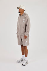 Mens C Knitted Zip Through Hoodie & Relaxed Short - Stone