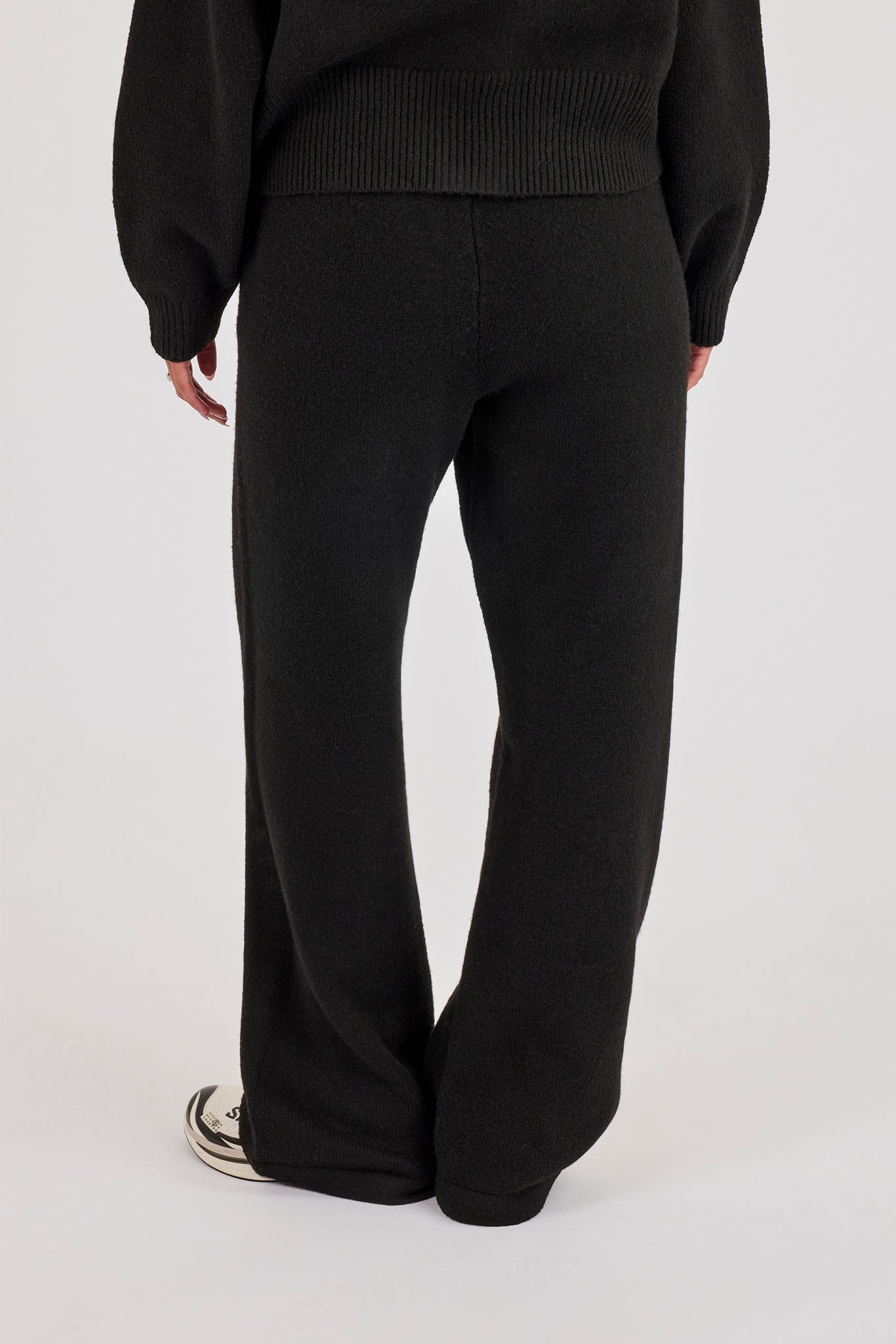 Knitted Embroidered Logo Wide Leg Jogger - Black