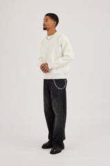 Knitted Back Intarsia Sweatshirt - Off White