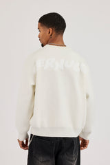 Knitted Back Intarsia Sweatshirt - Off White