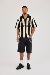 Knitted Striped Football Top - Black