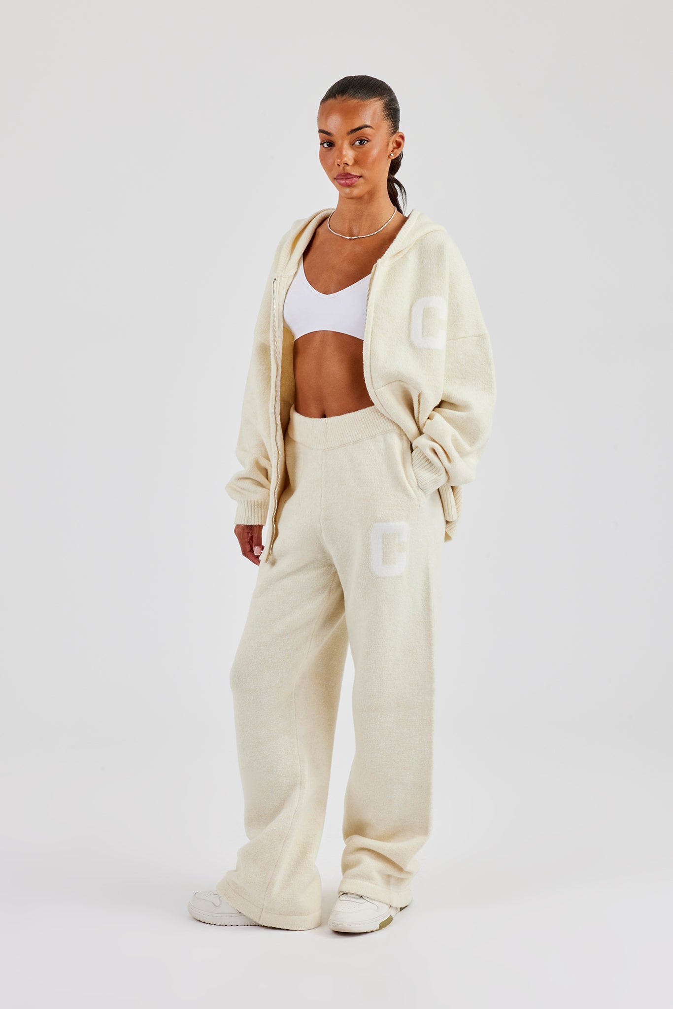 Hooded Zip Through Knitted Tracksuit – Butter Yellow | Womens Sets